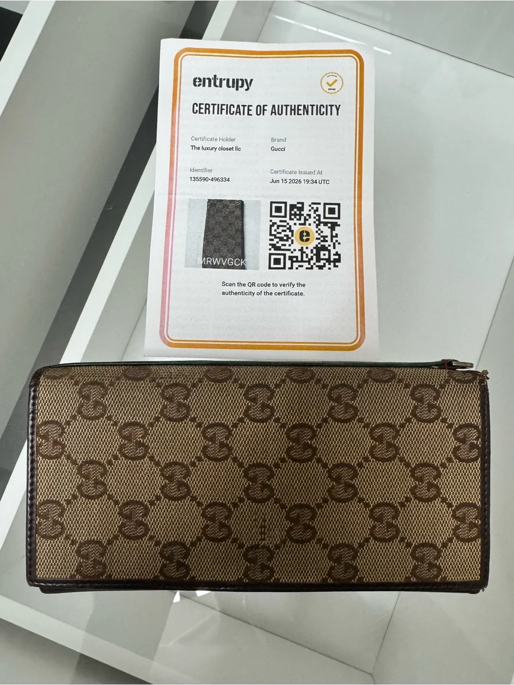 Gucci Brown GG Monogram Zip Around Card Holder Wallet